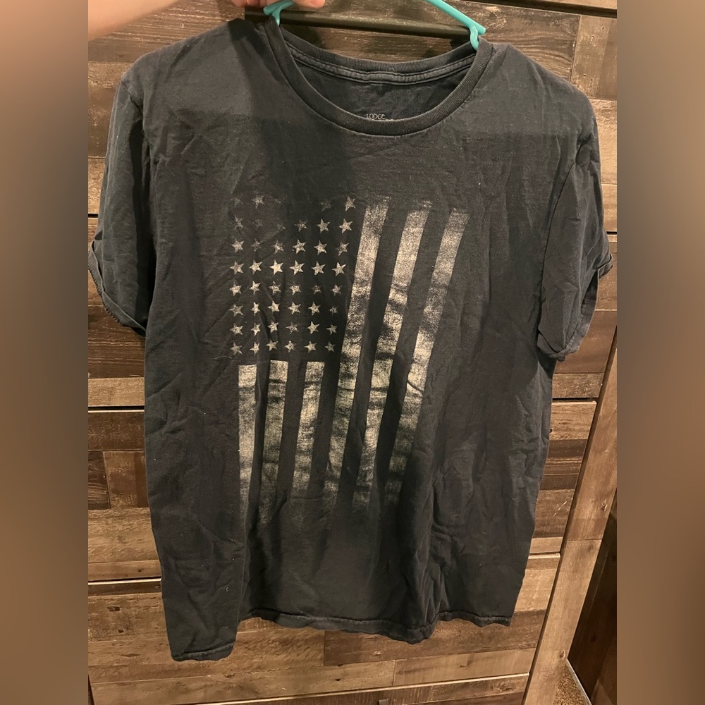 Black T-Shirt with American Flag Design
